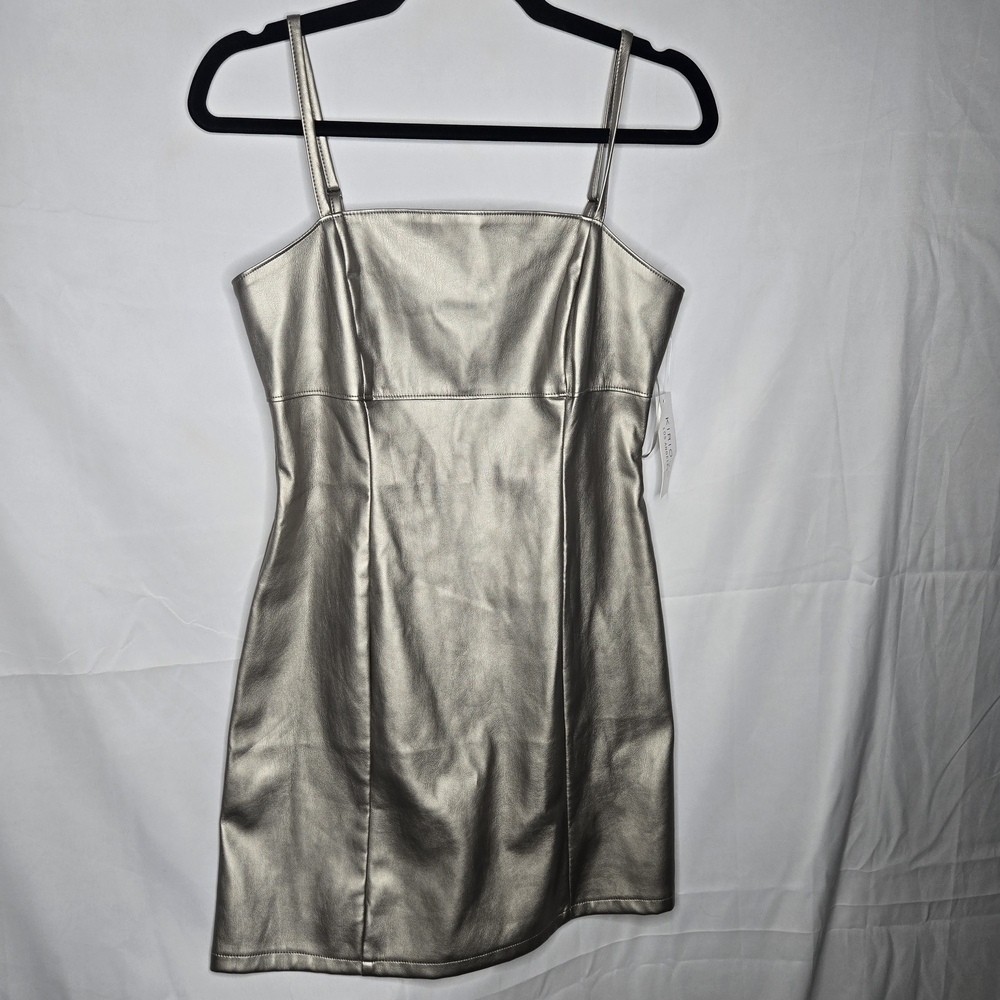 NWT Metalic Mini Strappy Dress Silver Gold Pewter Zip Party NYE Cocktail Sexy